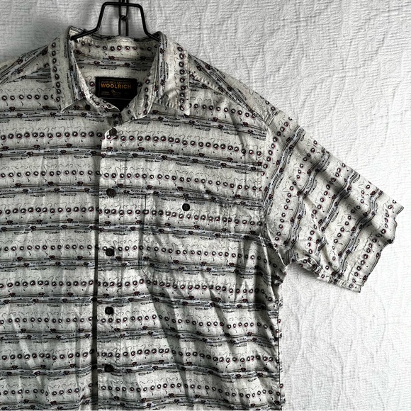 Vintage Woolrich Mens L Rod and Bouy Camp Shirt Fishing All Over Print John Rich - Picture 3 of 16